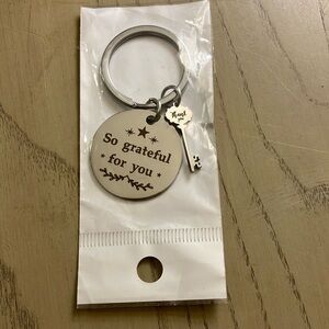 Silver keychain says “so grateful for you -  thank you”